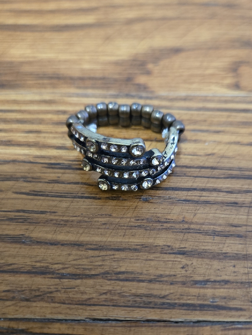 Paparazzi Rhinestone Wrapped Coil Ring - Brass Tone - Stretch Band Adjustable